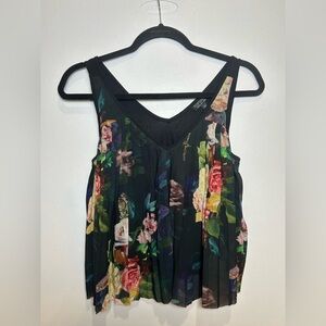 Topshop Black Floral Pleated Tank Top. Layering. Cropped.